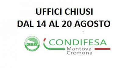 Chiusura Uffici dal 14 al 20 agosto