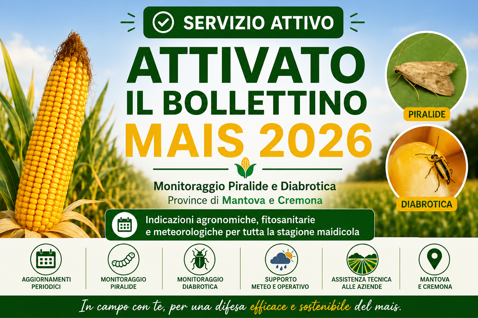 🌽 ATTIVATO IL BOLLETTINO MAIS 2026 PER LE PROVINCE DI MANTOVA E CREMONA