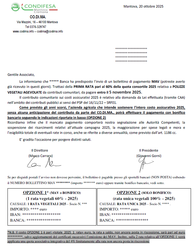 📩 Lettera richiesta premio – Prima rata Vegetali 2025