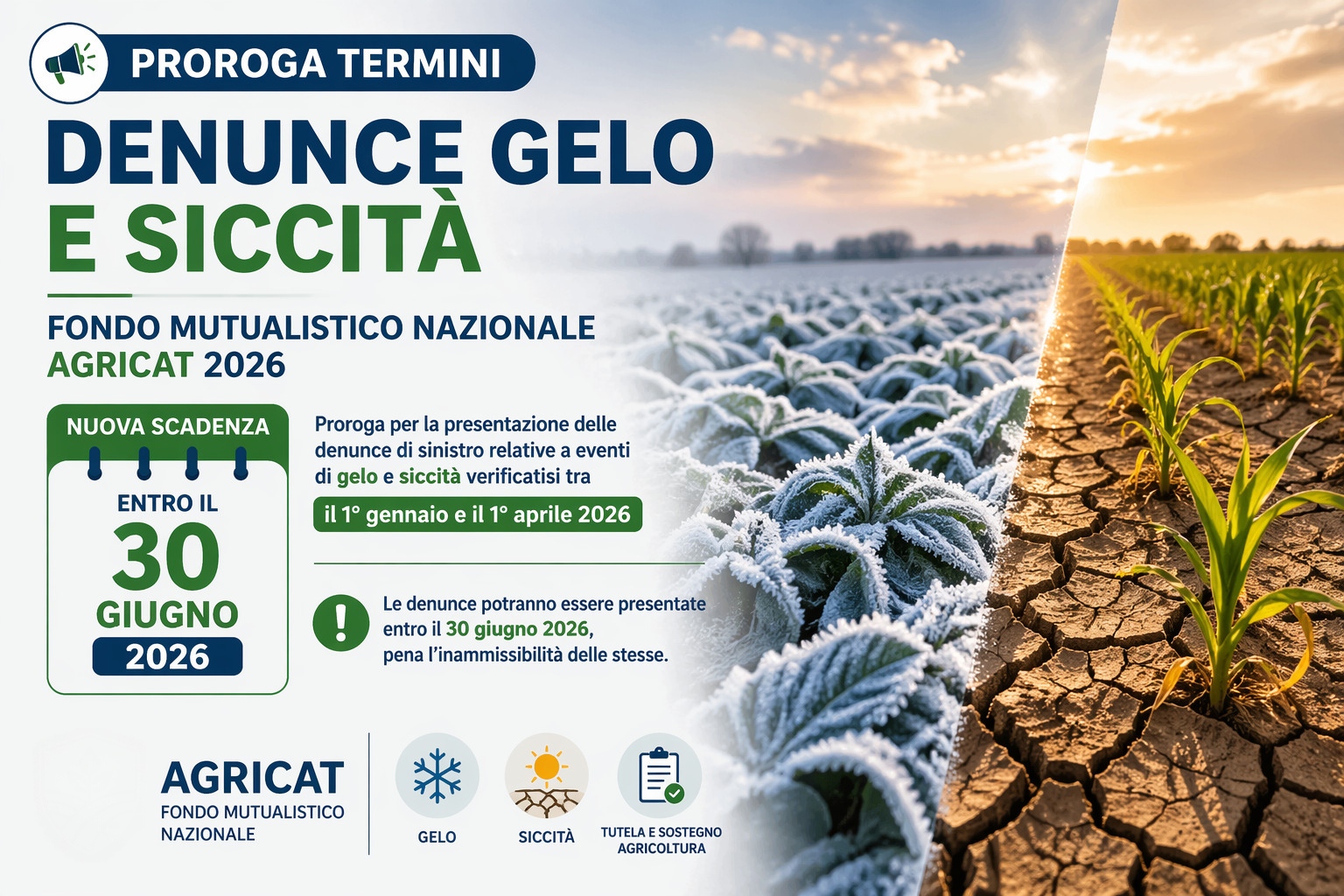 🧊🌾 Proroga termini denunce gelo e siccità – Fondo Agricat 2026